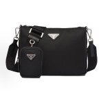 PRADA Saffiano multi-functional detachable shoulder strap three-in-one messenger bag, briefcase, crossbody bag, single-shoulder bag, regular men\'s black style